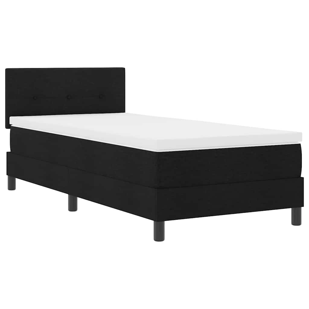 Boxrugós ágy fejtámlával Fekete 90 x 200 cm szövet