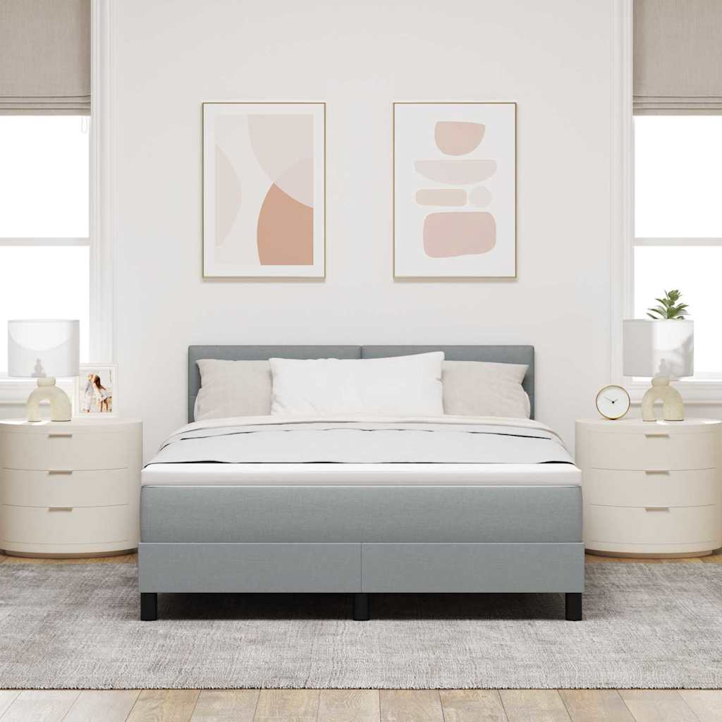 Boxrugós ágy fejtámlával Világosszürke 160 x 200 cm szövet