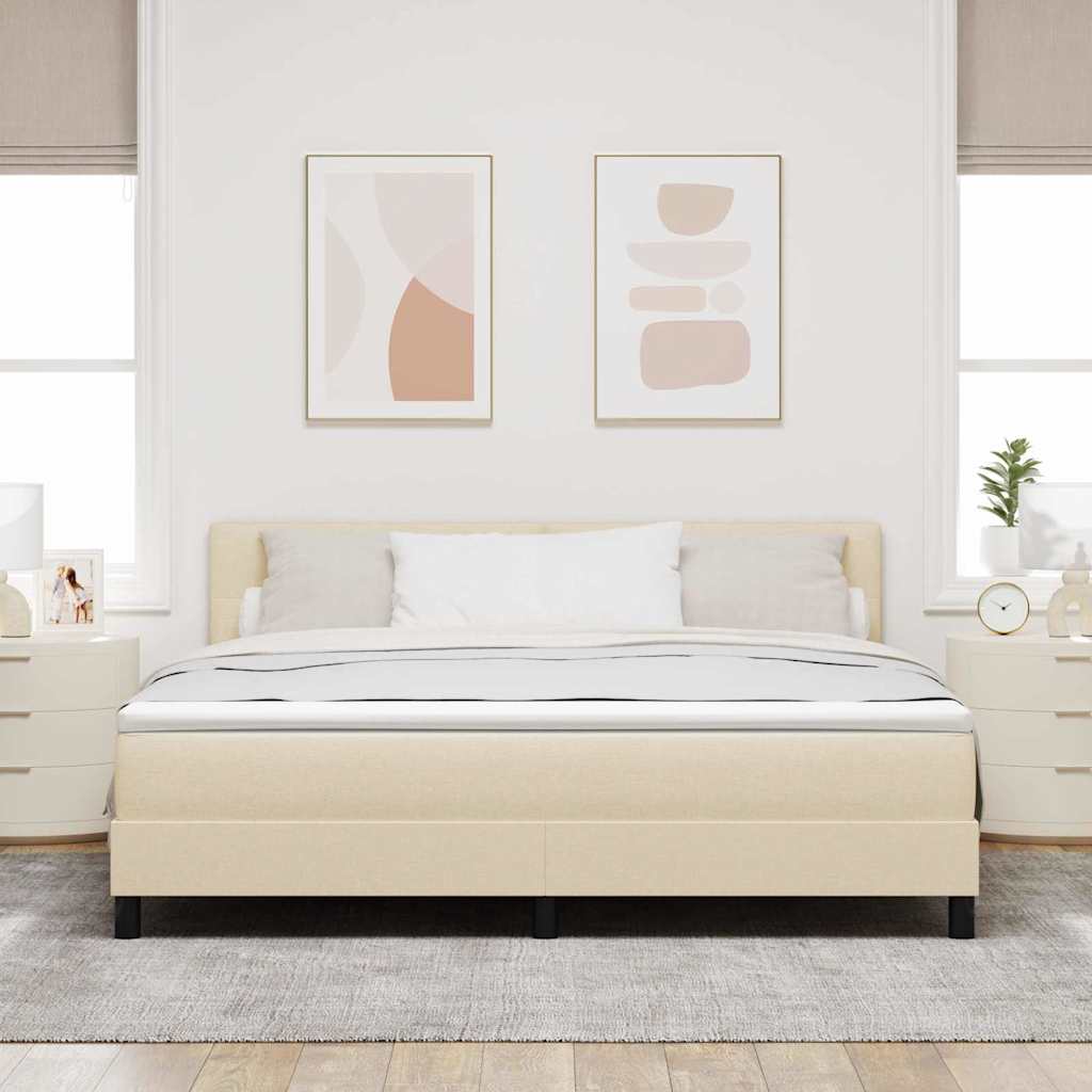 Boxrugós ágy fejtámlával Krém 180 x 200 cm szövet