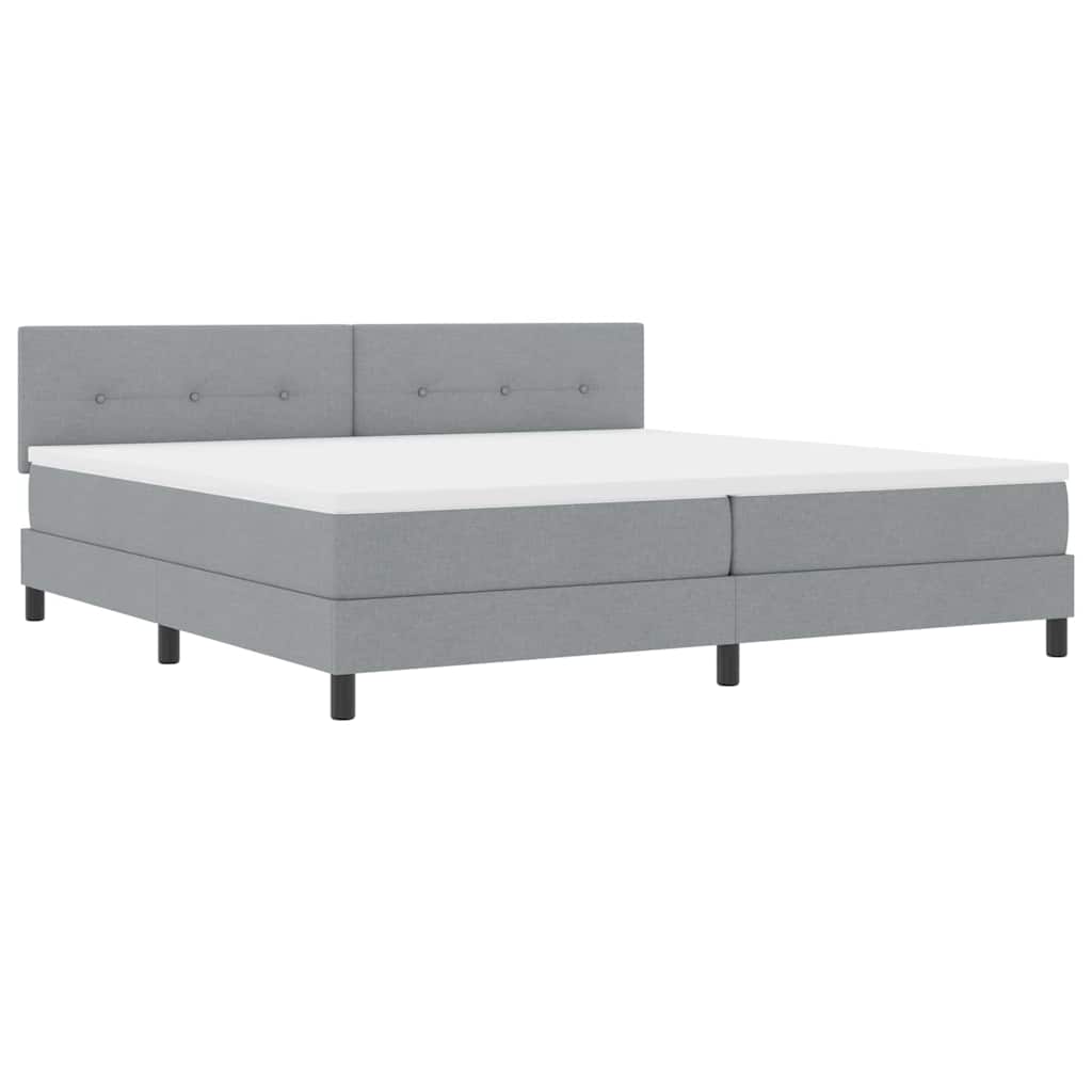 Boxrugós ágy fejtámlával Világosszürke 200 x 200 cm szövet