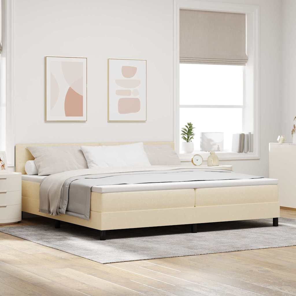 Boxrugós ágy fejtámlával Krém 200 x 200 cm szövet