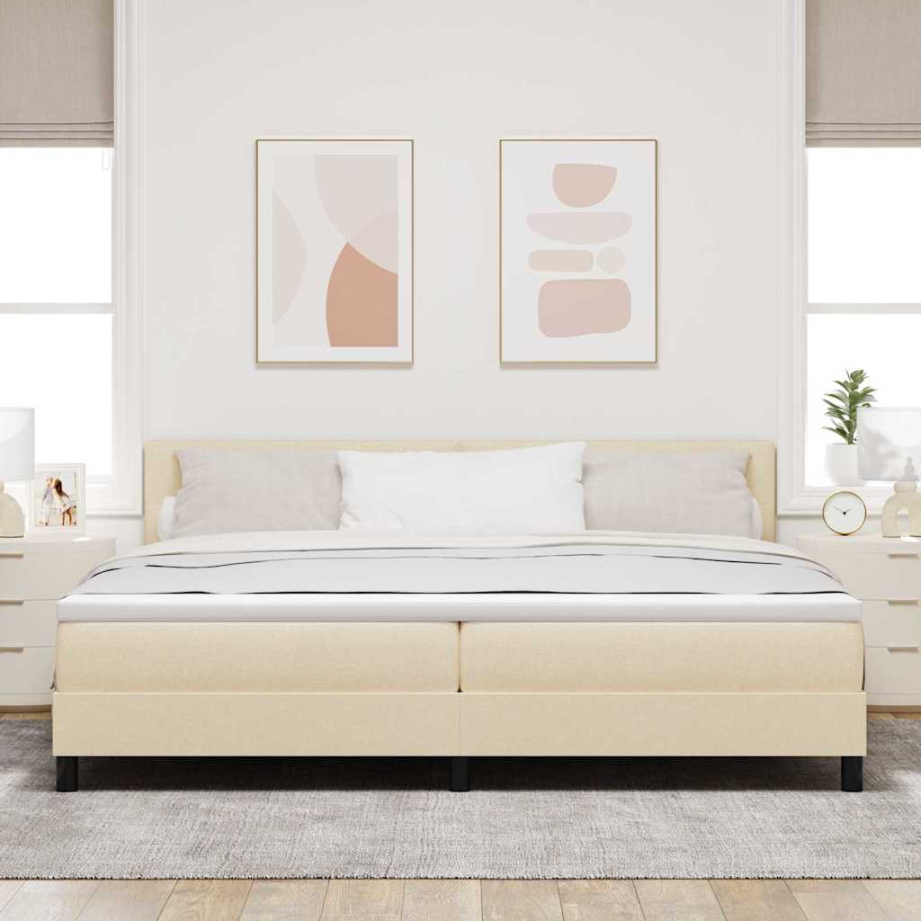 Boxrugós ágy fejtámlával Krém 200 x 200 cm szövet