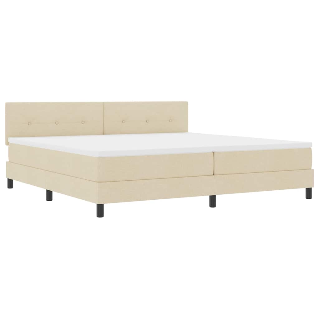 Boxrugós ágy fejtámlával Krém 200 x 200 cm szövet