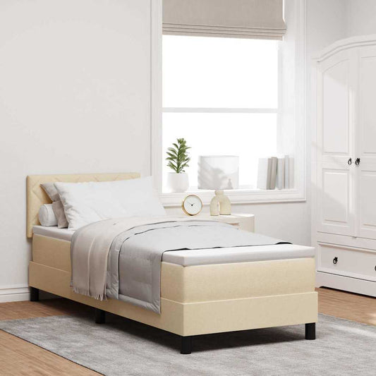 Boxrugós ágy matracmal fejtámlával Krém 80 x 200 cm szövet