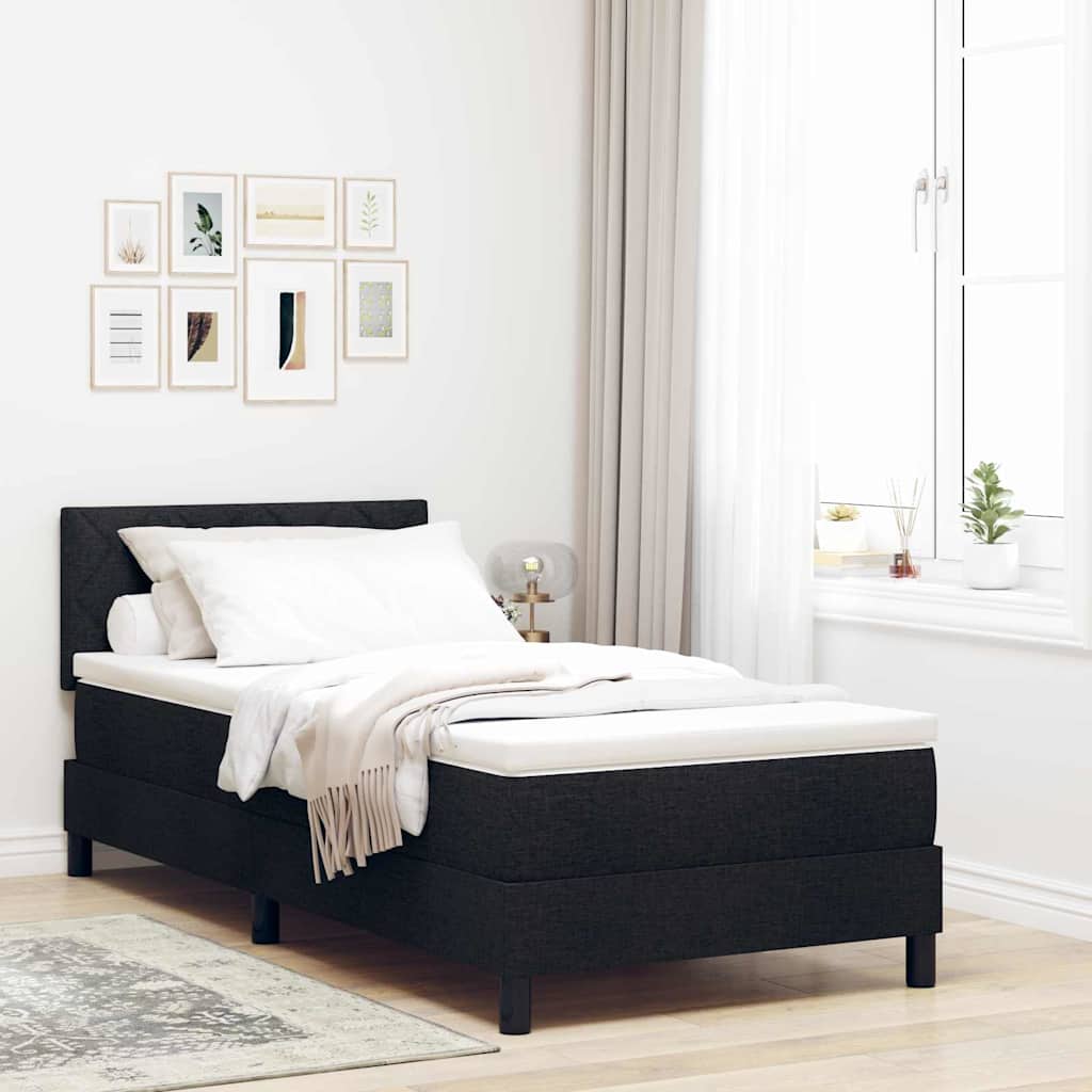 Boxrugós ágy fejtámlával Fekete 90 x 190 cm szövet