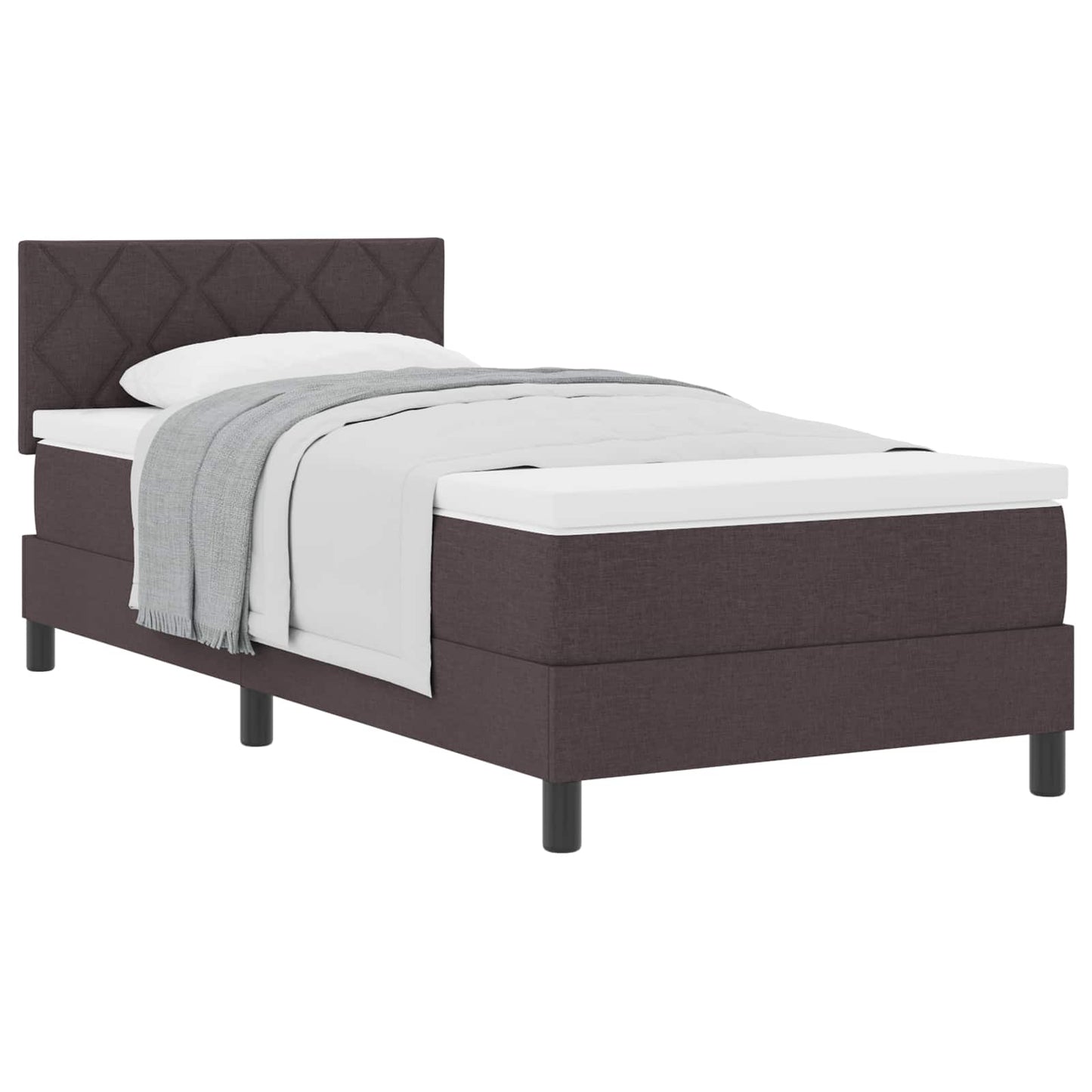 Boxrugós ágy fejtámlával Sötét Barna 100 x 200 cm szövet