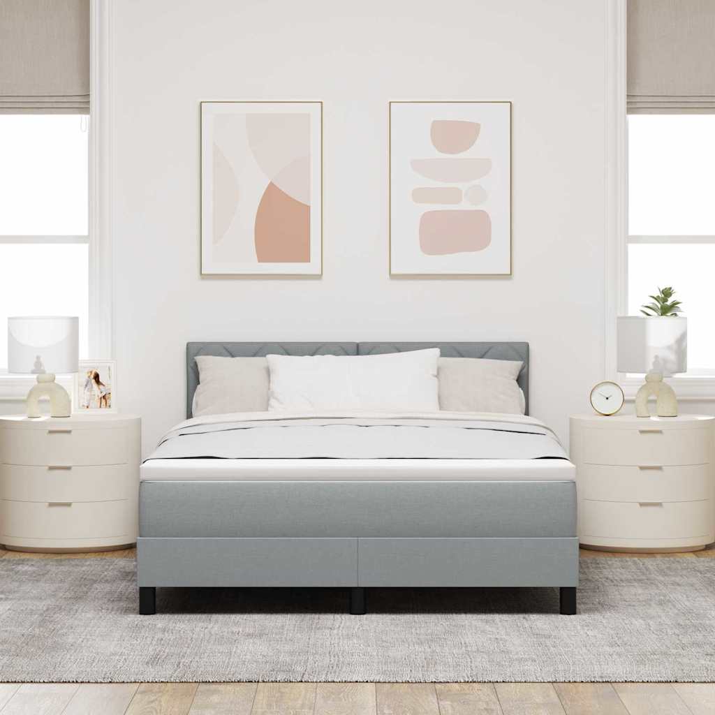 Boxrugós ágy fejtámlával Világosszürke 160 x 200 cm szövet