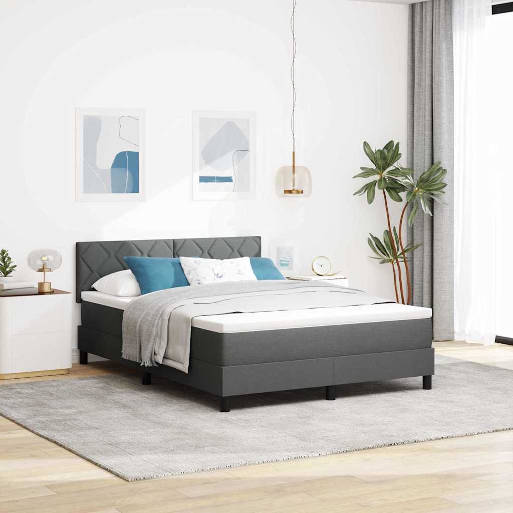 Boxrugós ágy fejtámlával Sötétszürke 160 x 200 cm szövet