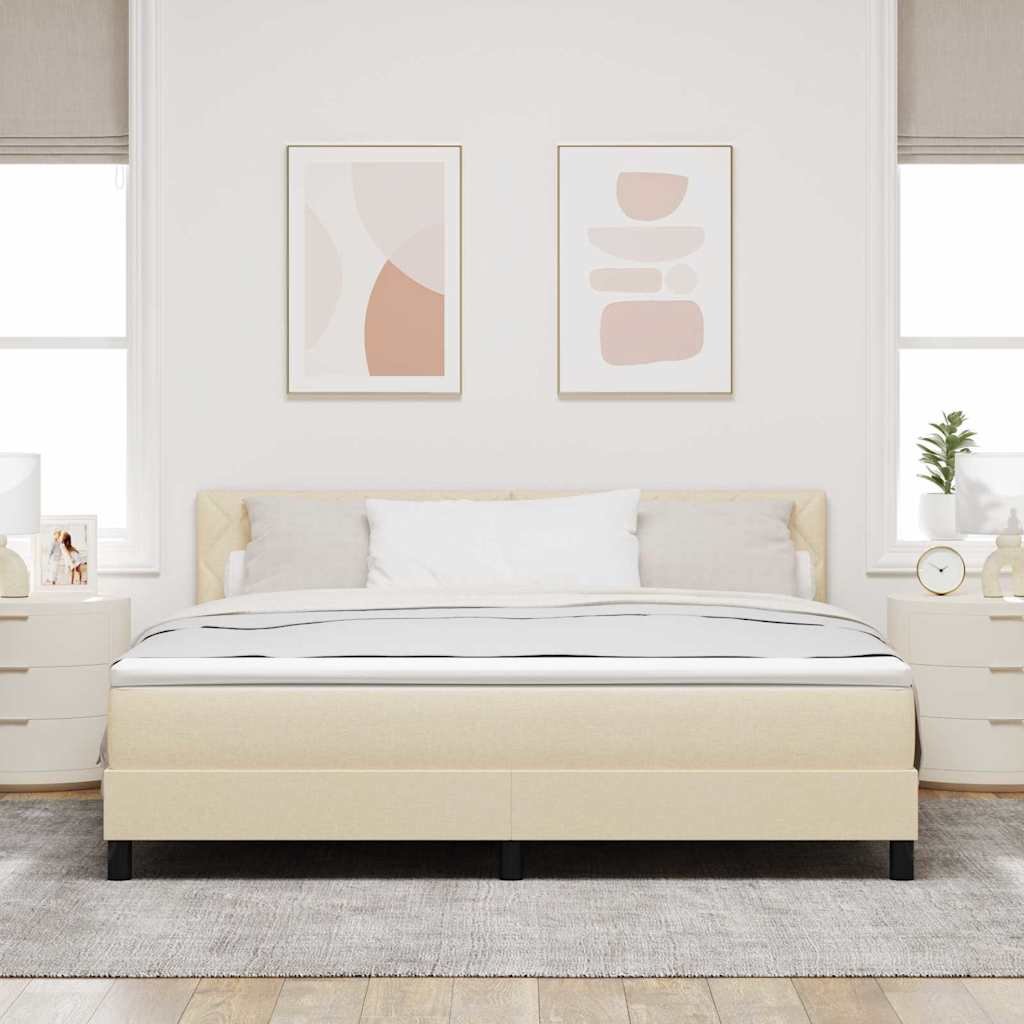 Boxrugós ágy párnával fejtámlával Krém 180 x 200 cm szövet