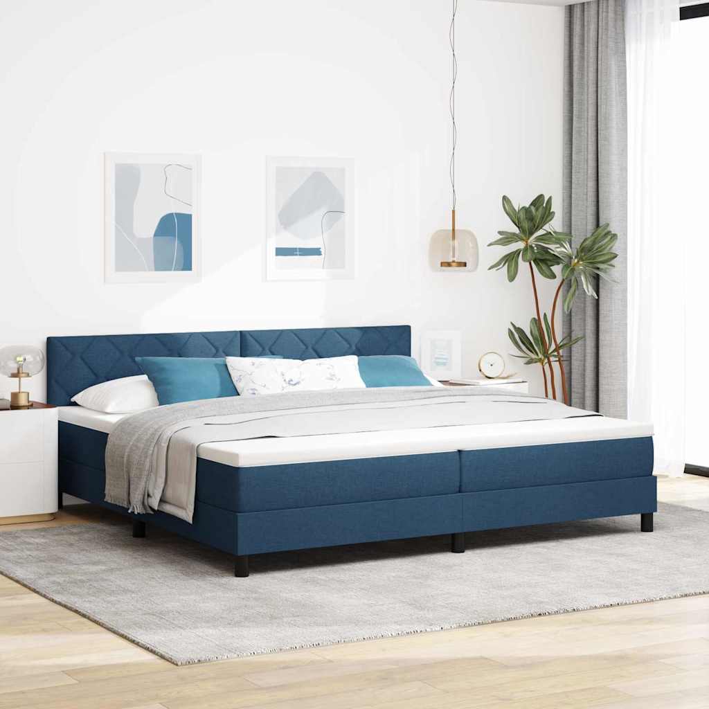 Boxrugós ágy fejtámlával Kék 200 x 200 cm szövet