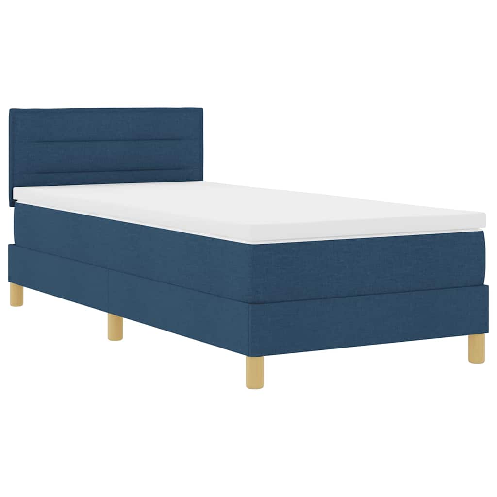 Boxrugós ágy párnával fejtámlával Kék 90 x 200 cm szövet