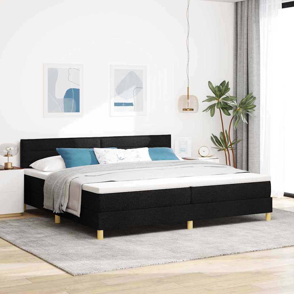 Boxrugós ágy párnával fejtámlával Fekete 200 x 200 cm szövet