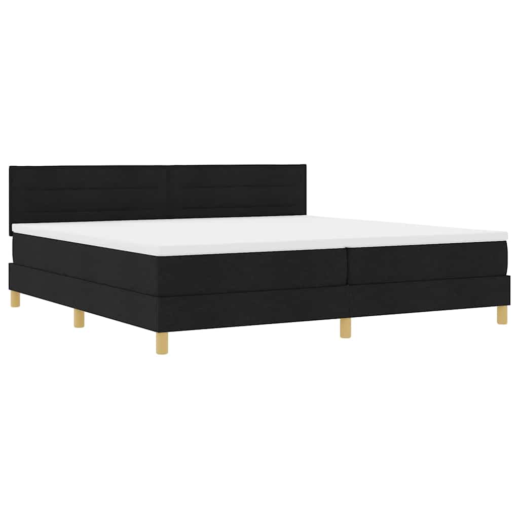 Boxrugós ágy párnával fejtámlával Fekete 200 x 200 cm szövet