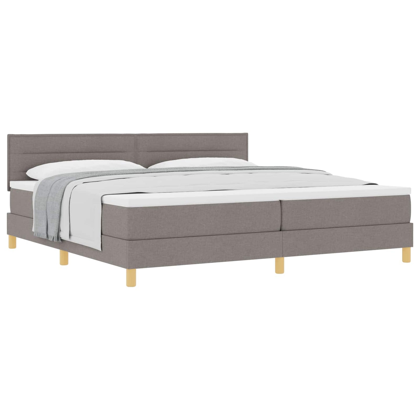 Boxrugós ágy párnával fejtámlával Tópszínű 200 x 200 cm szövet