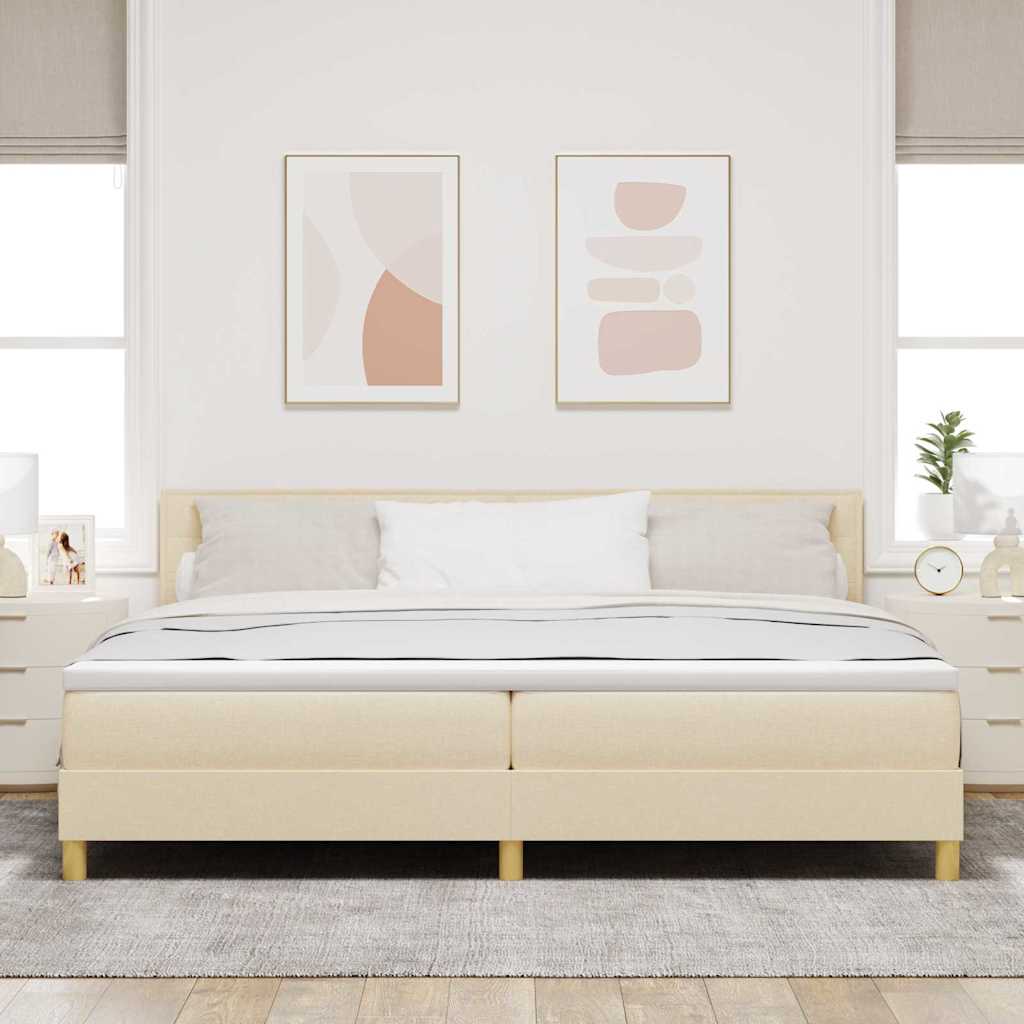 Boxrugós ágy párnával fejtámlával Krém 200 x 200 cm szövet