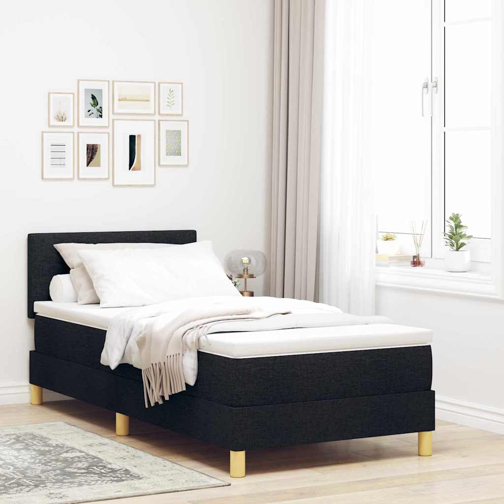 Boxrugós ágy párnával fejtámlával Fekete 80 x 200 cm szövet