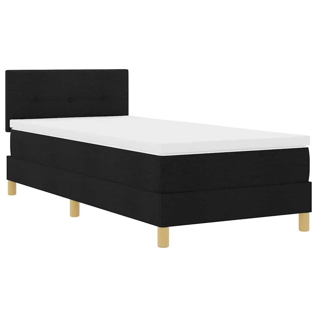 Boxrugós ágy párnával fejtámlával Fekete 80 x 200 cm szövet