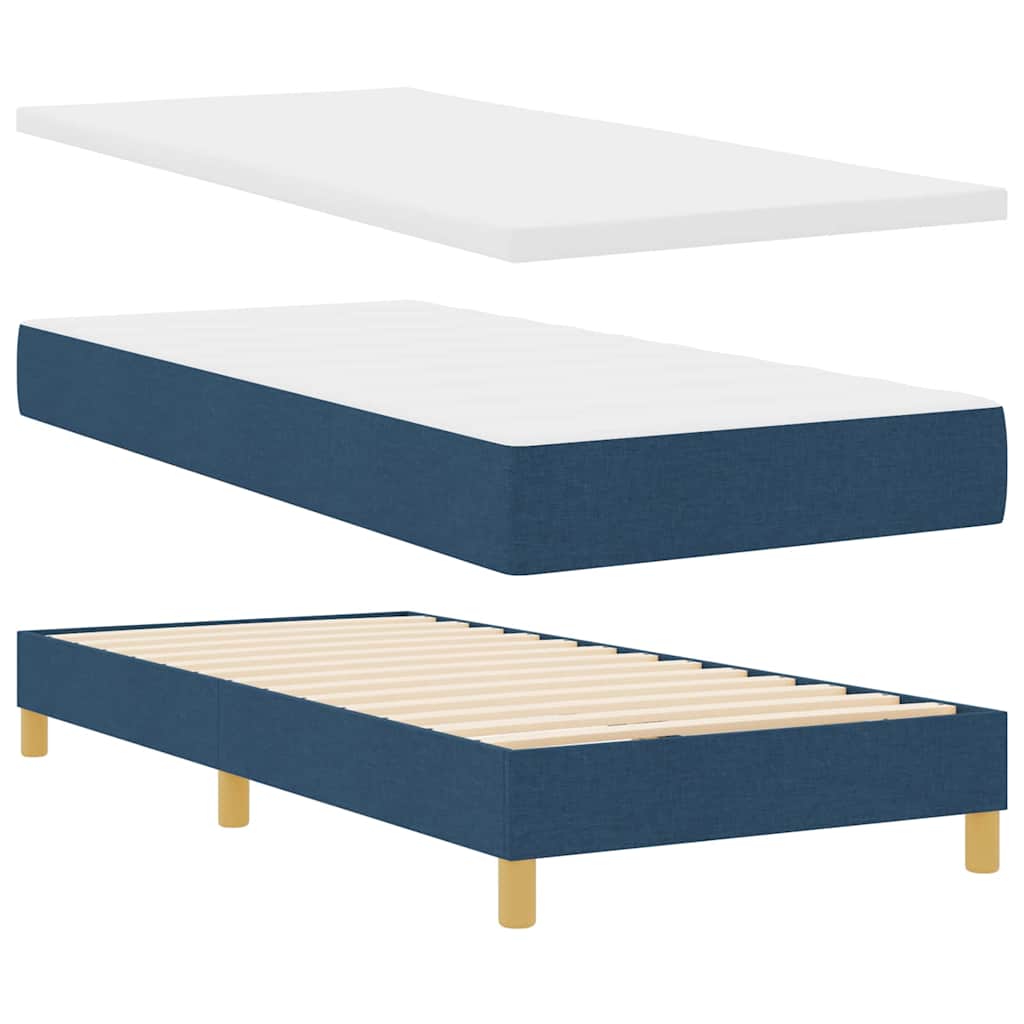 Boxrugós ágy párnával fejtámlával Kék 80 x 200 cm szövet