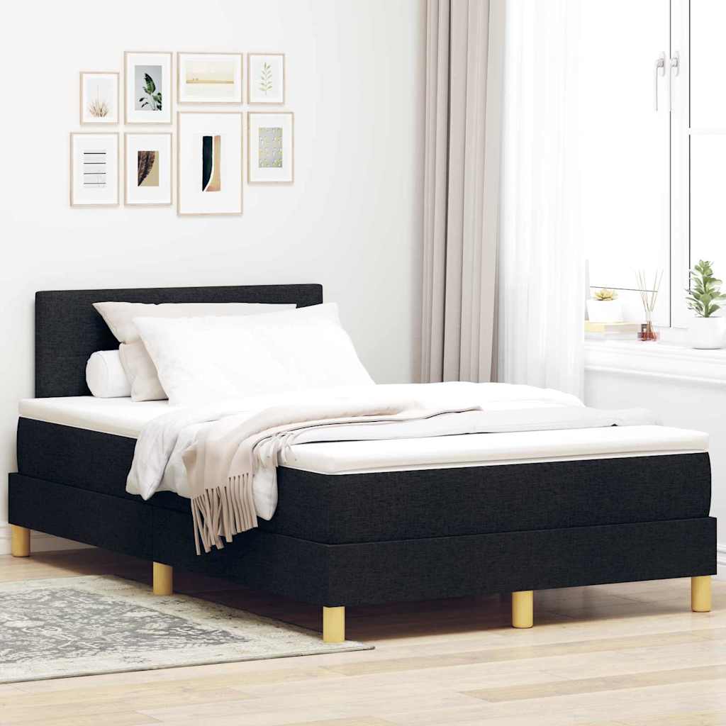 Boxrugós ágy párnával fejtámlával Fekete 120 x 190 cm szövet