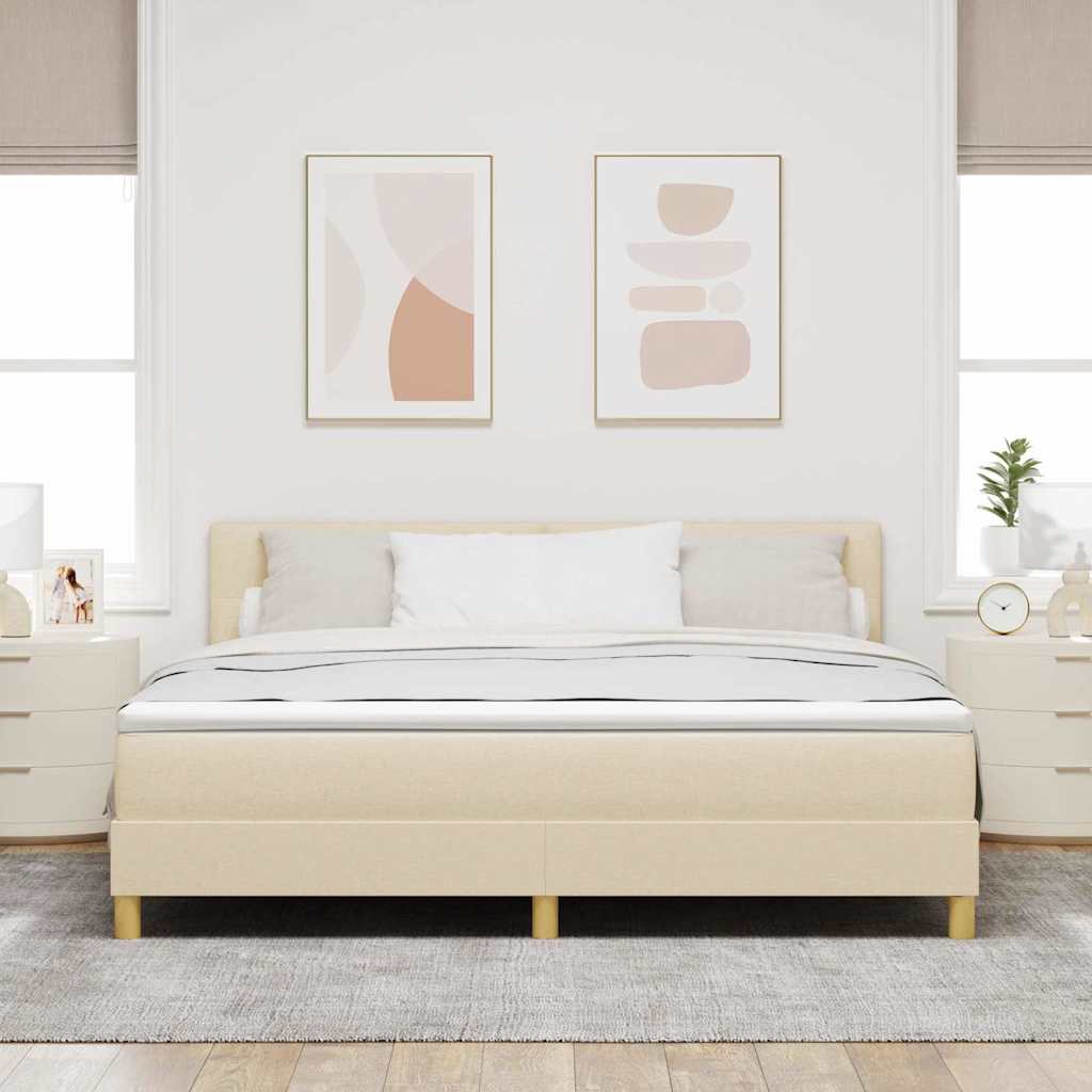 Boxrugós ágy párnával fejtámlával Krém 180 x 200 cm szövet