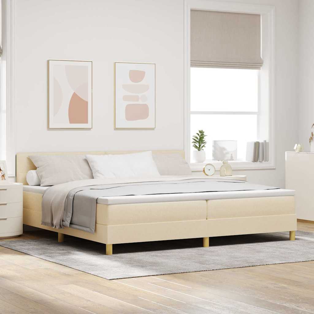 Boxrugós ágy párnával fejtámlával Krém 200 x 200 cm szövet