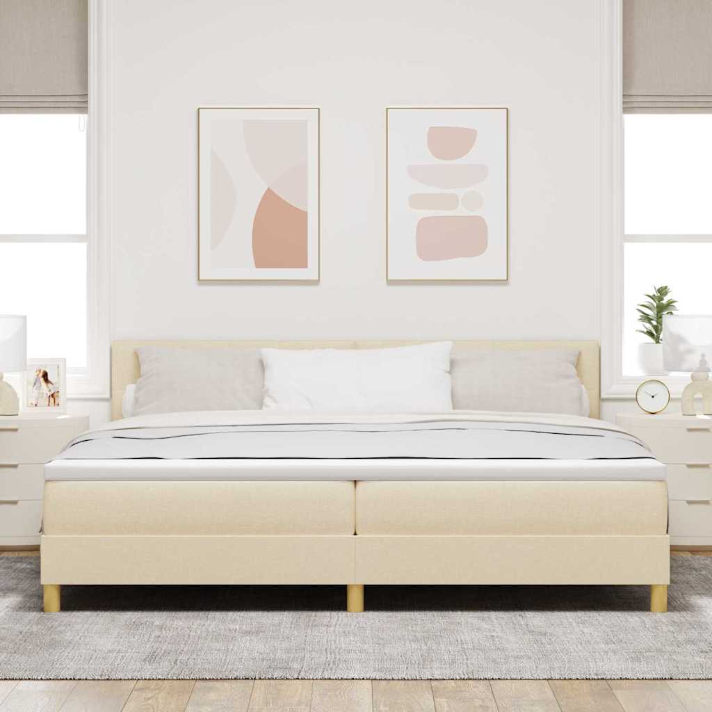 Boxrugós ágy párnával fejtámlával Krém 200 x 200 cm szövet