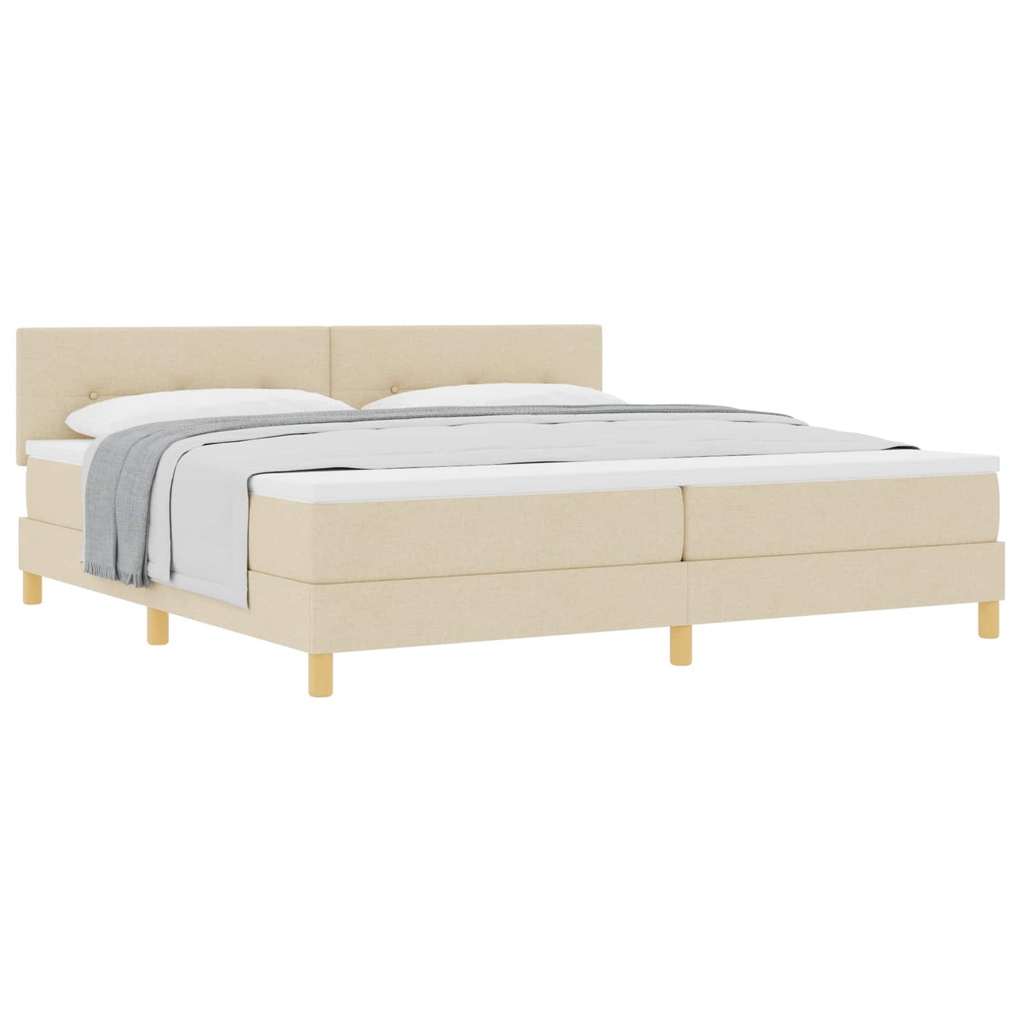 Boxrugós ágy párnával fejtámlával Krém 200 x 200 cm szövet