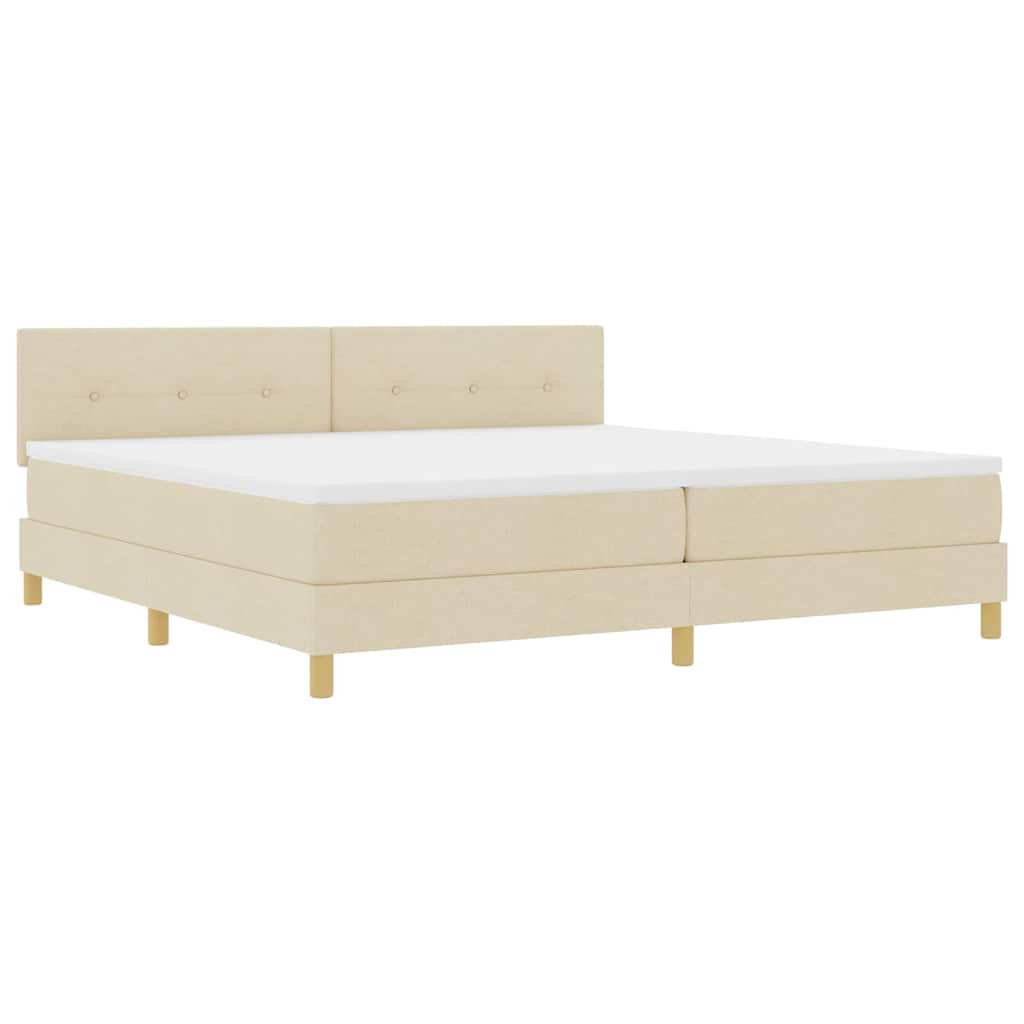 Boxrugós ágy párnával fejtámlával Krém 200 x 200 cm szövet
