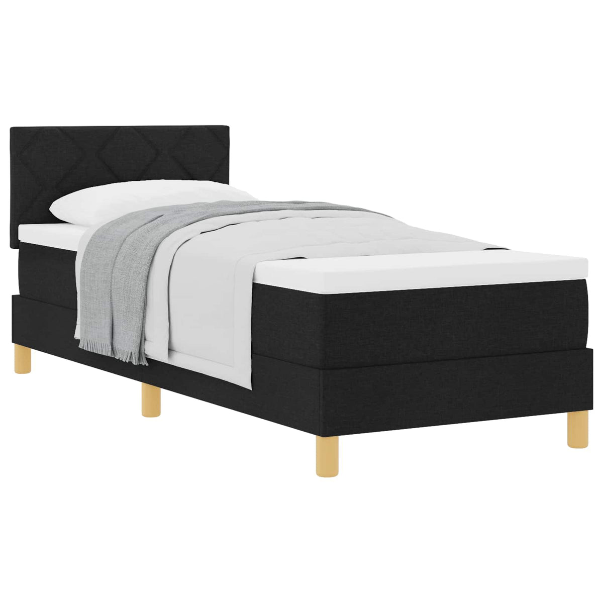 Boxrugós ágy párnával fejtámlával Fekete 80 x 200 cm szövet