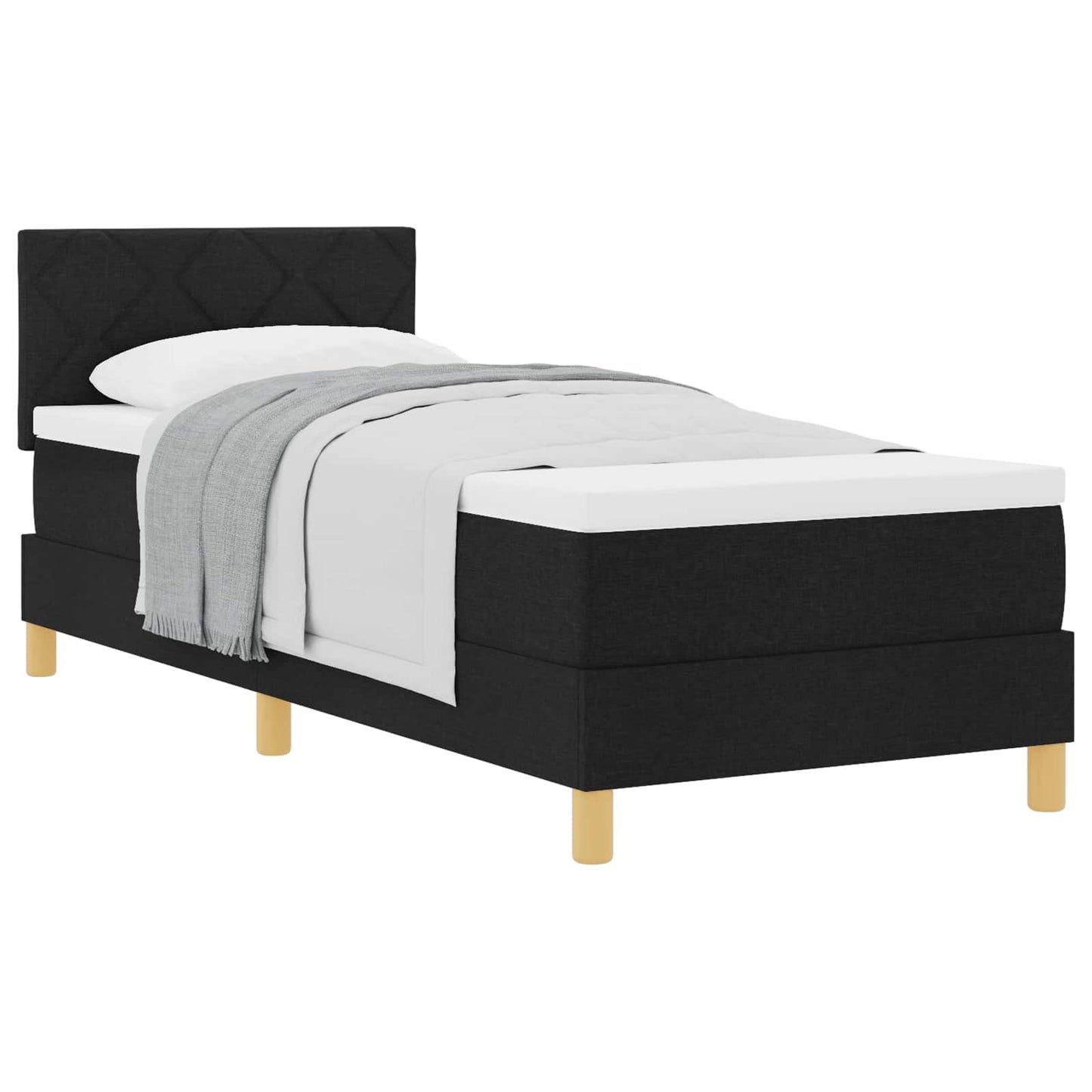 Boxrugós ágy párnával fejtámlával Fekete 80 x 200 cm szövet