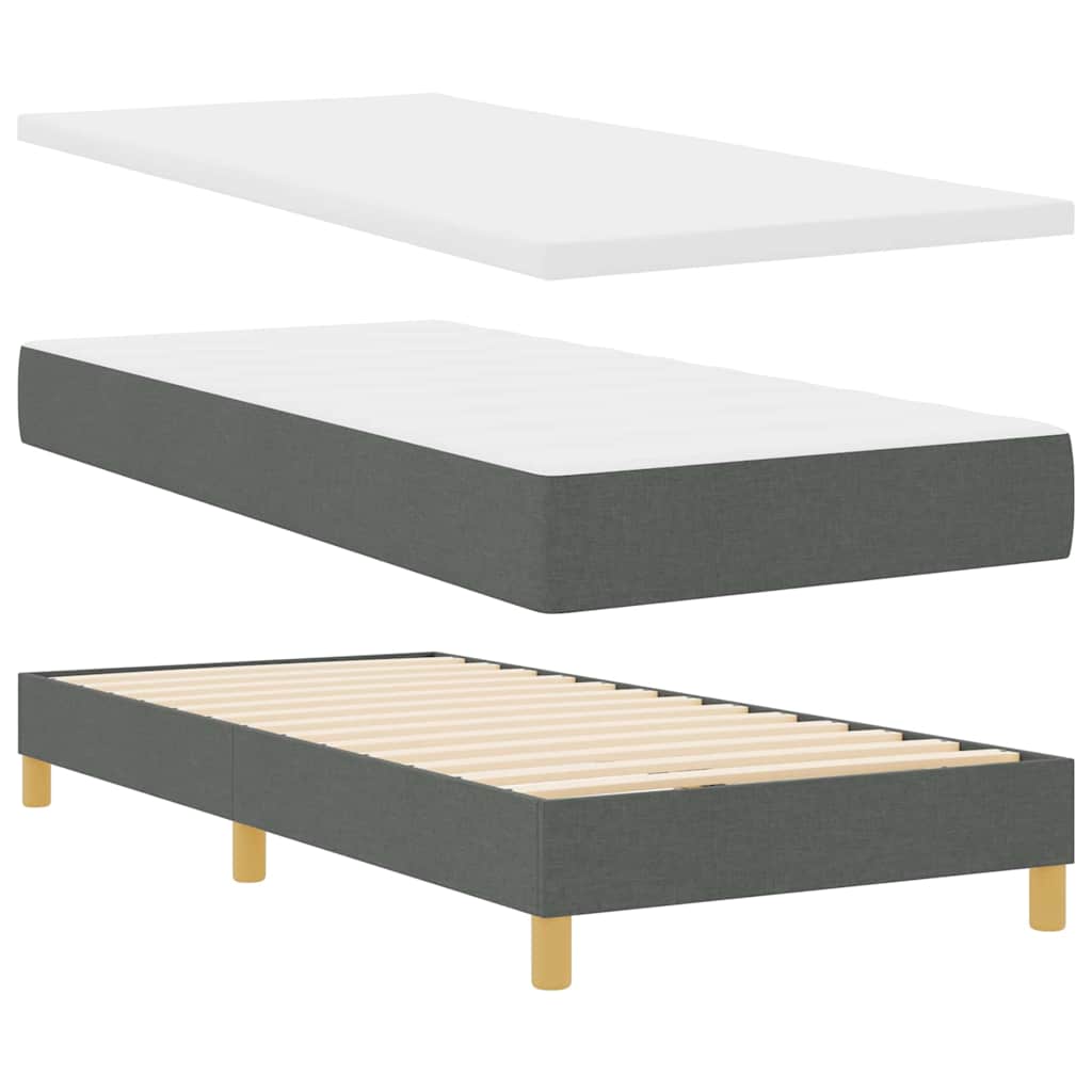 Boxrugós ágy párnával Sötétszürke 90 x 190 cm szövet