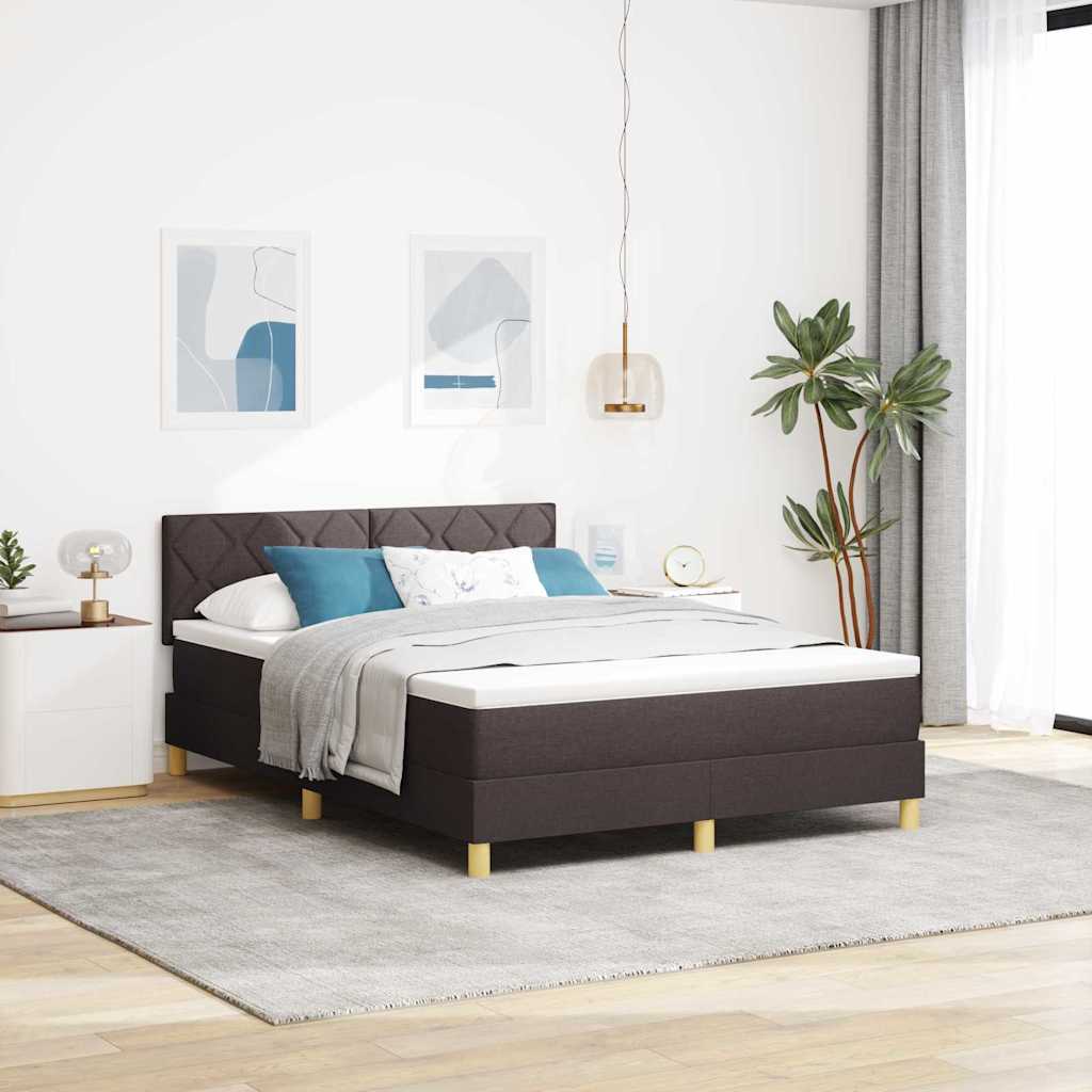Boxrugós ágy párnával Sötét Barna 140 x 200 cm szövet