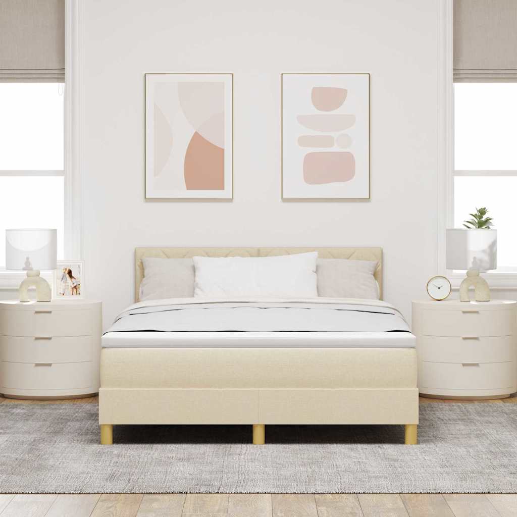 Boxrugós ágy párnával fejtámlával Krém 160 x 200 cm szövet