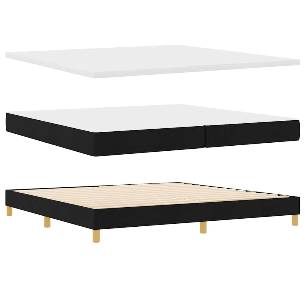 Boxrugós ágy párnával fejtámlával Fekete 200 x 200 cm szövet