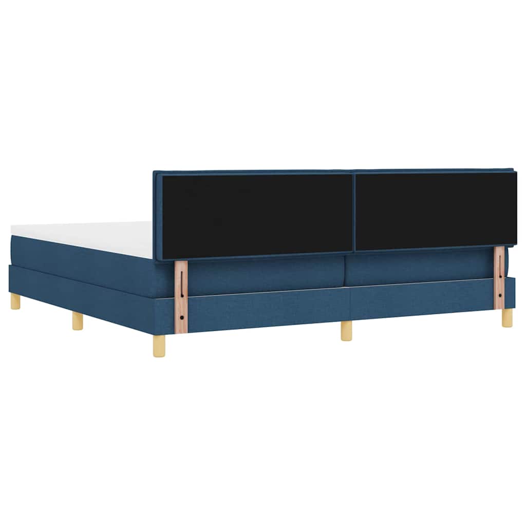 Boxrugós ágy párnával fejtámlával Kék 200 x 200 cm szövet