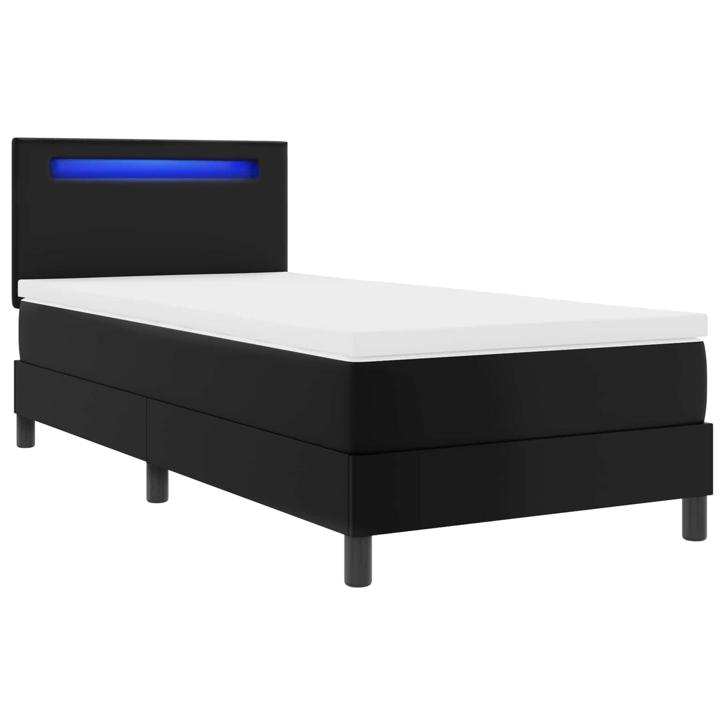 Boxrugós ágy matracmal fejtámlával Fekete 90 x 190 cm Műbőr