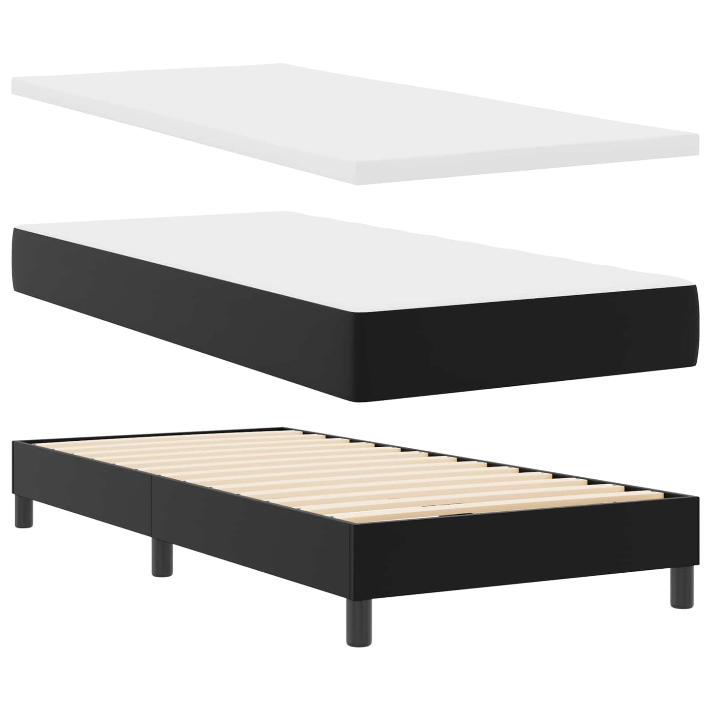 Boxrugós ágy matracmal fejtámlával Fekete 90 x 190 cm Műbőr