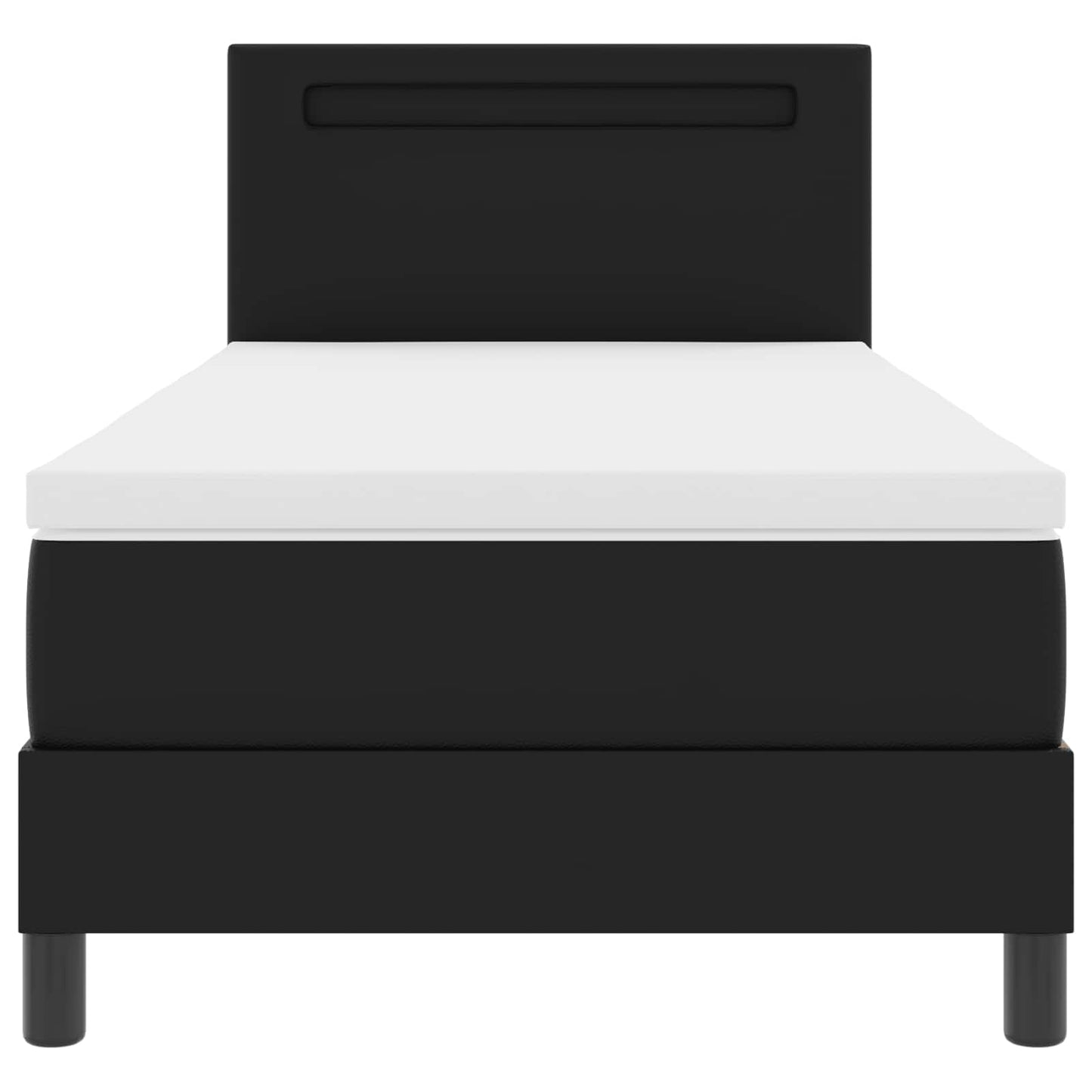 Boxrugós ágy matracmal fejtámlával Fekete 90 x 190 cm Műbőr