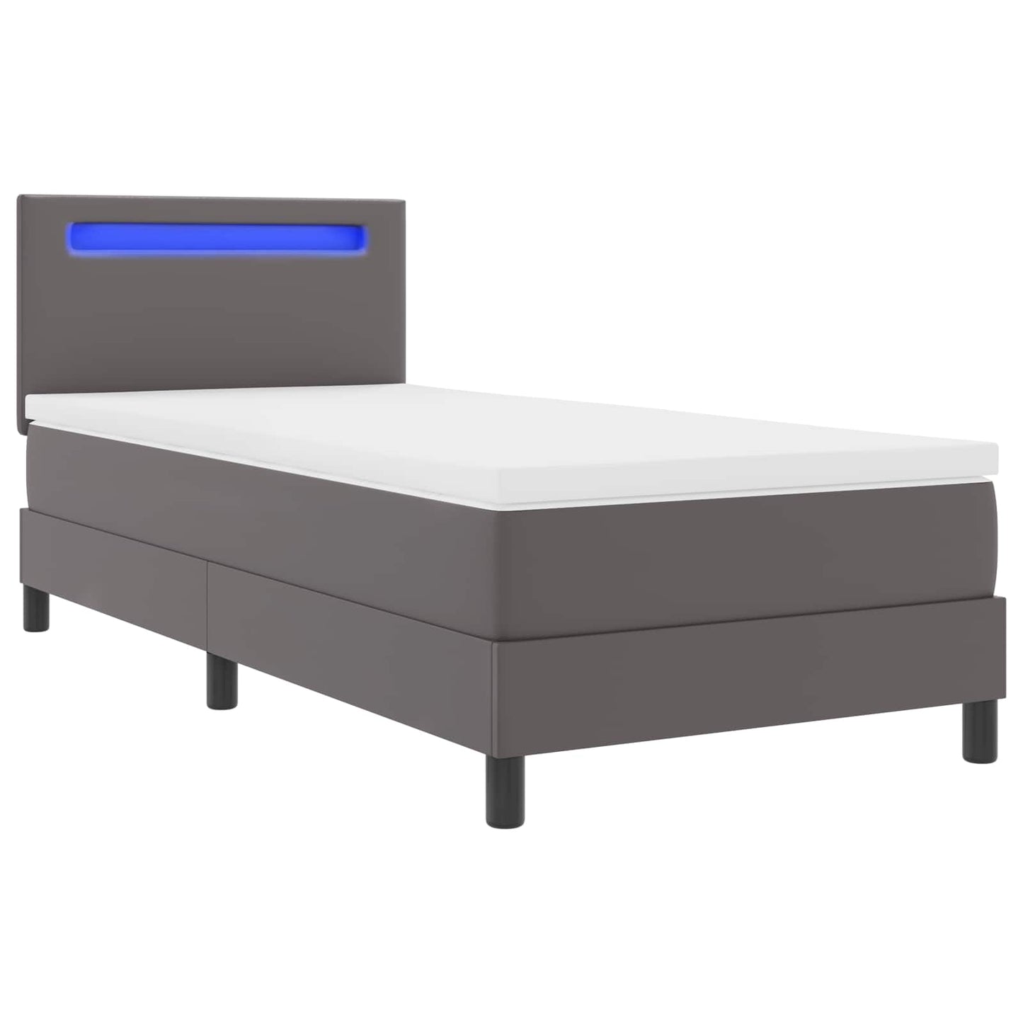 Boxrugós ágy matracmal fejtámlával Szürke 90 x 190 cm Műbőr