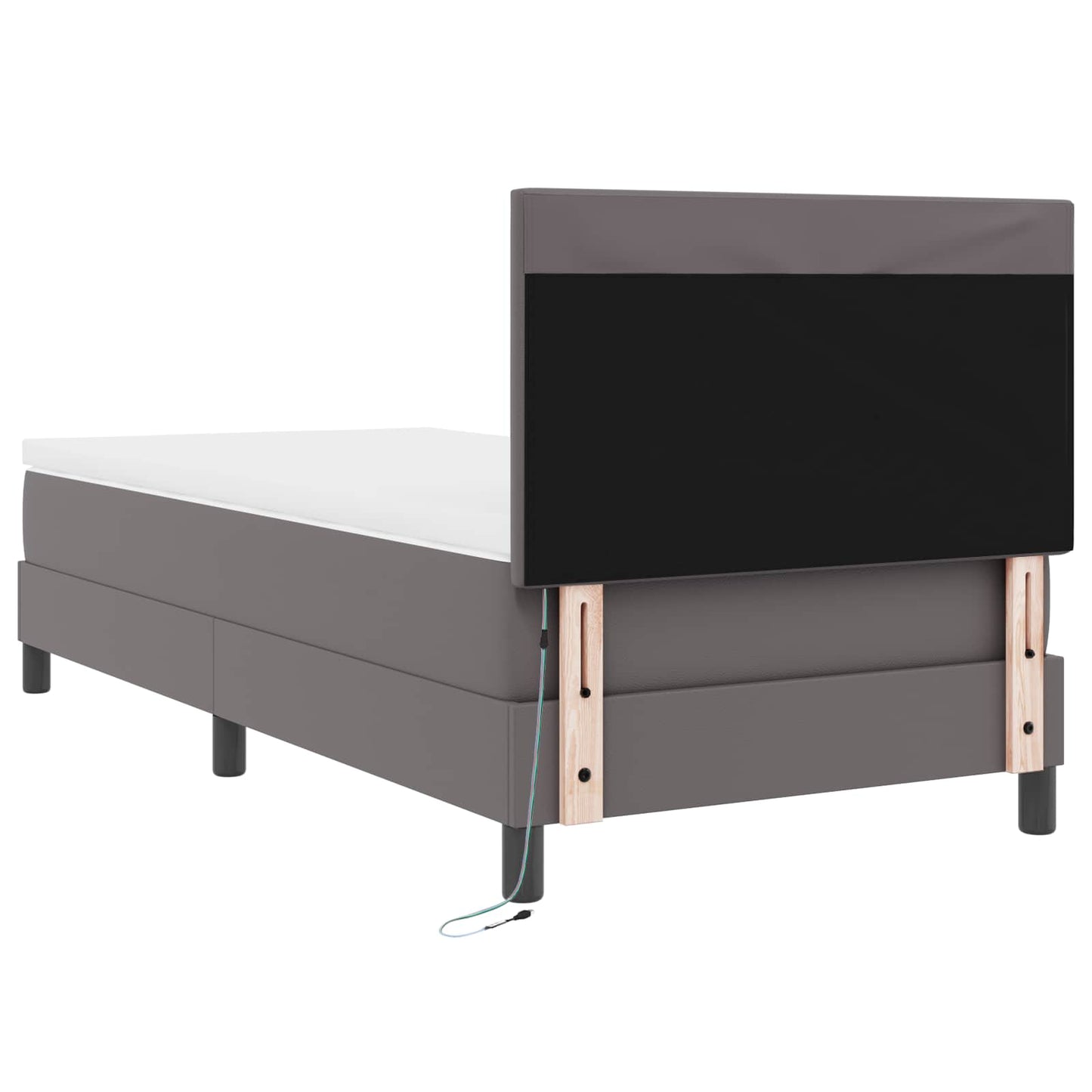 Boxrugós ágy matracmal fejtámlával Szürke 90 x 190 cm Műbőr