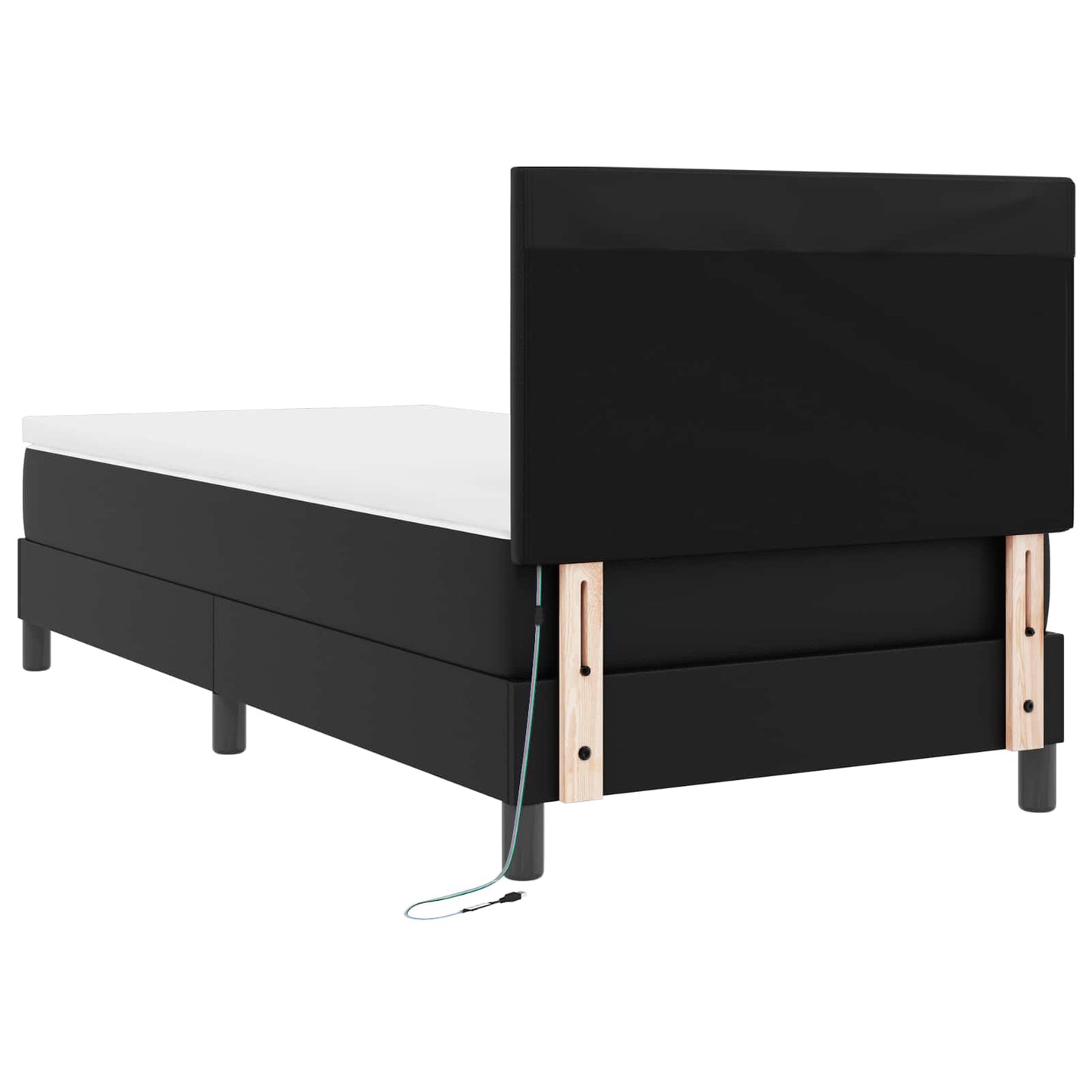 Boxrugós ágy matracmal fejtámlával Fekete 90 x 200 cm Műbőr
