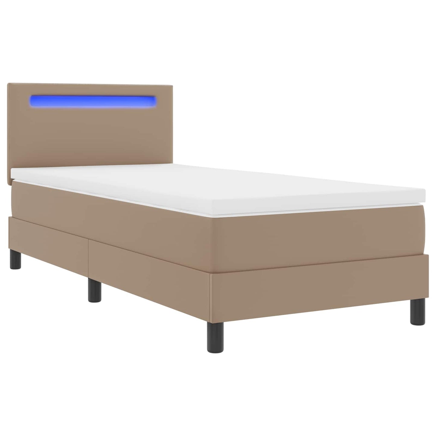 Boxrugós ágy matracmal fejtámlával Cappuccino 90 x 200 cm Műbőr