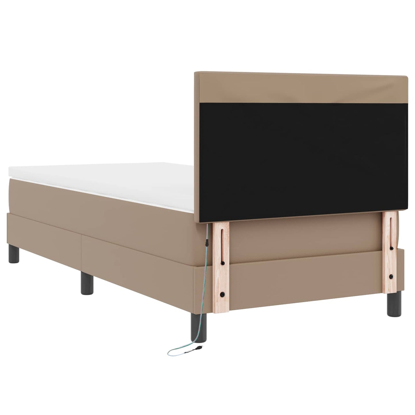 Boxrugós ágy matracmal fejtámlával Cappuccino 90 x 200 cm Műbőr
