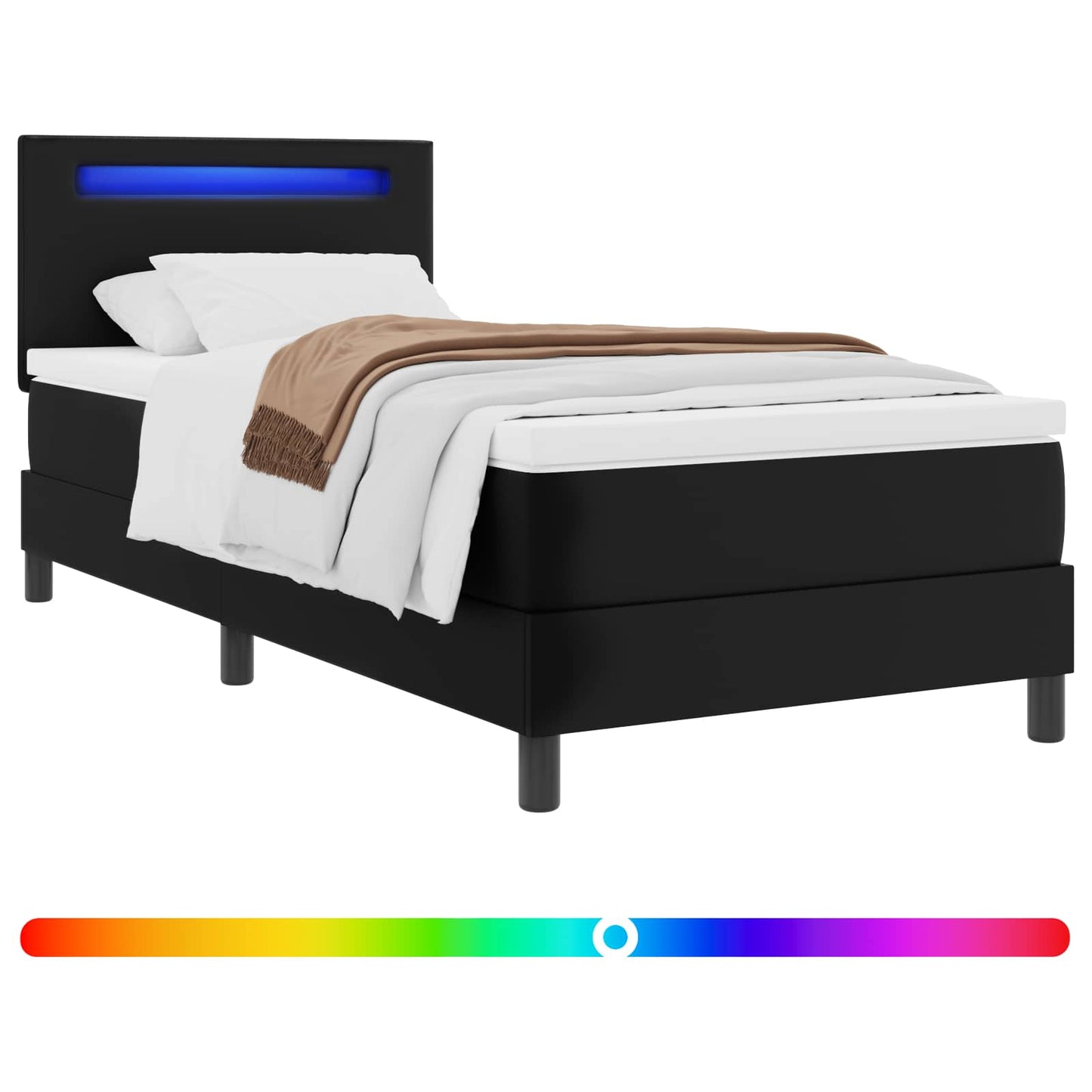 Boxrugós ágy matracmal fejtámlával Fekete 100 x 200 cm Műbőr