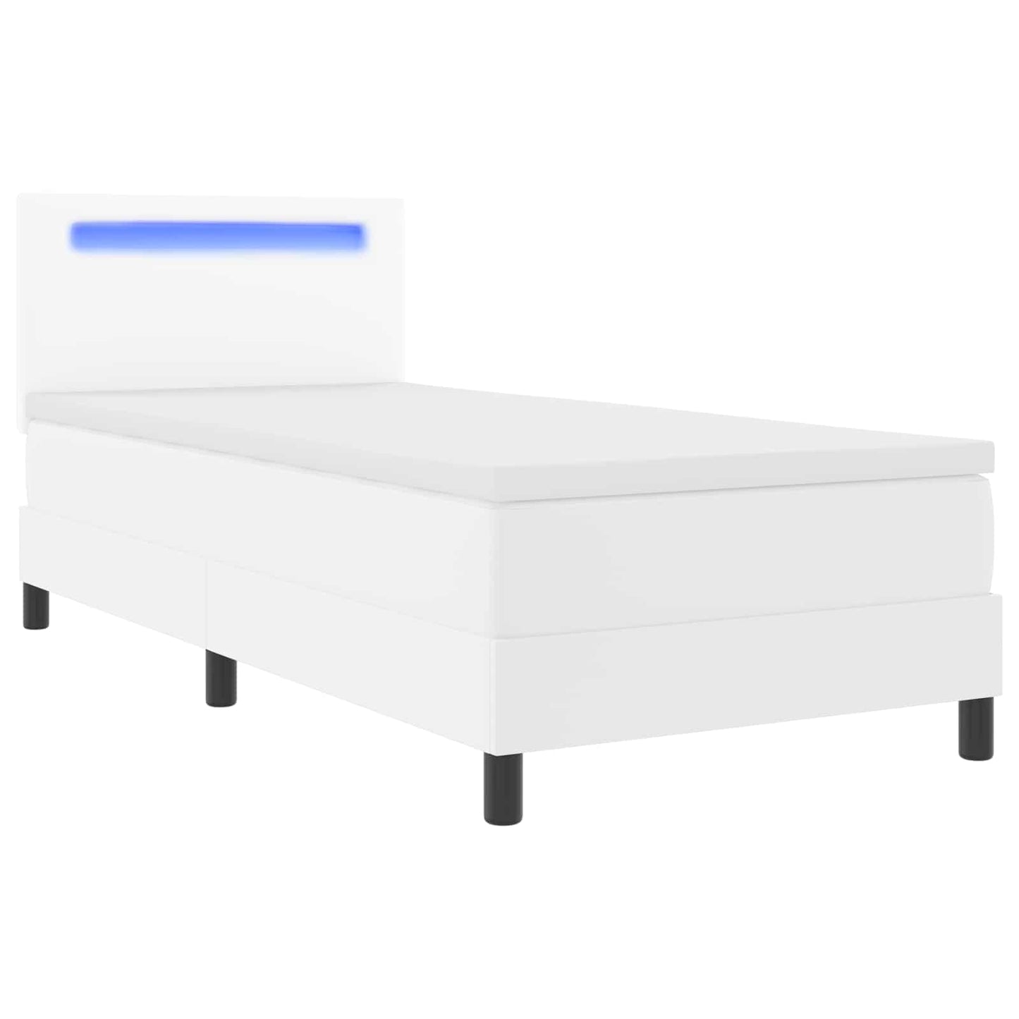 Boxrugós ágy LED szalagokkal Fehér 100 x 200 cm Műbőr