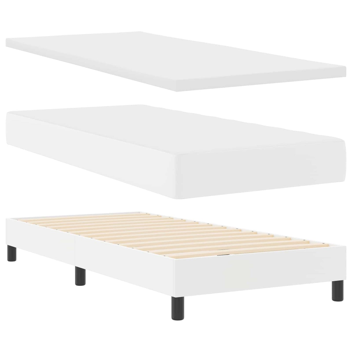 Boxrugós ágy matracmal fejtámlával Fehér 100 x 200 cm Műbőr