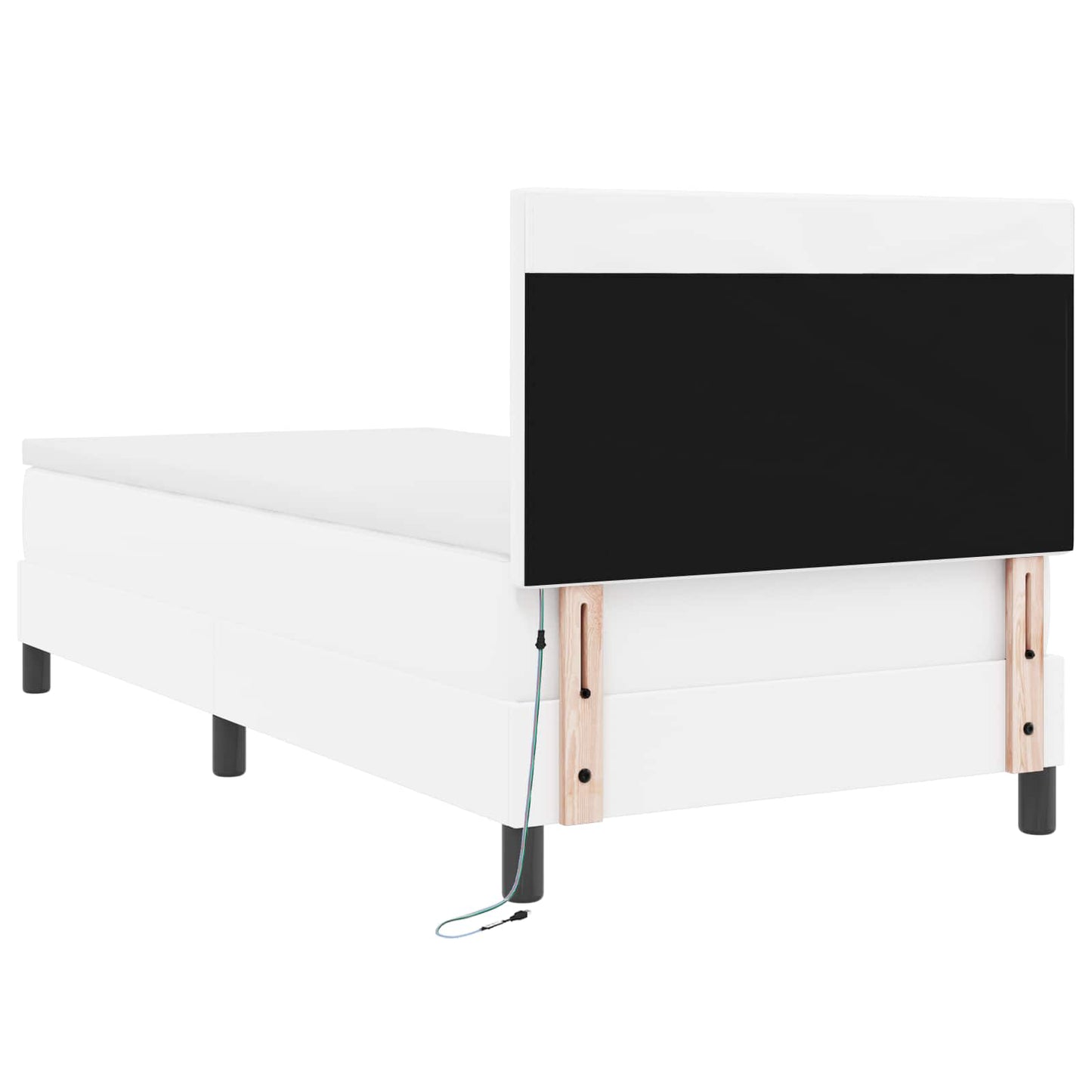 Boxrugós ágy LED szalagokkal Fehér 100 x 200 cm Műbőr