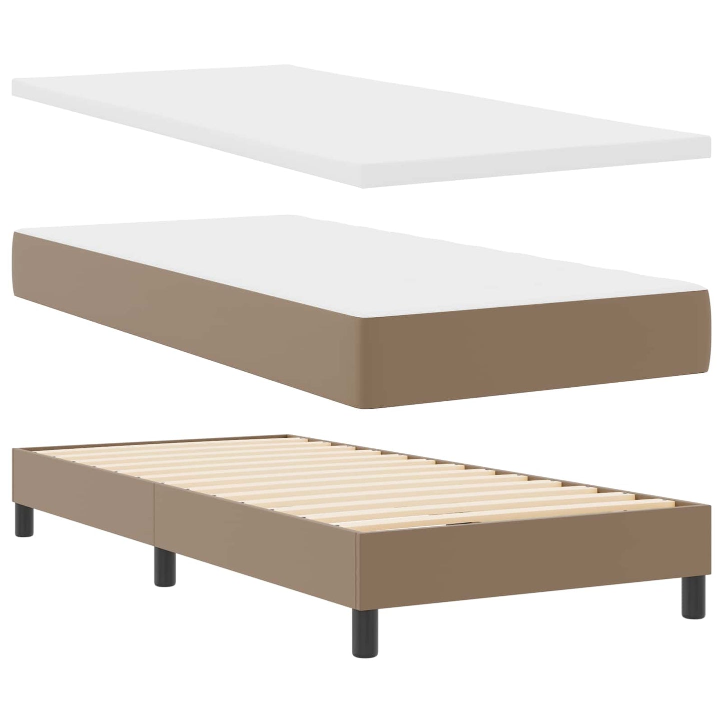 Boxrugós ágy matracmal Cappuccino 100 x 200 cm Műbőr