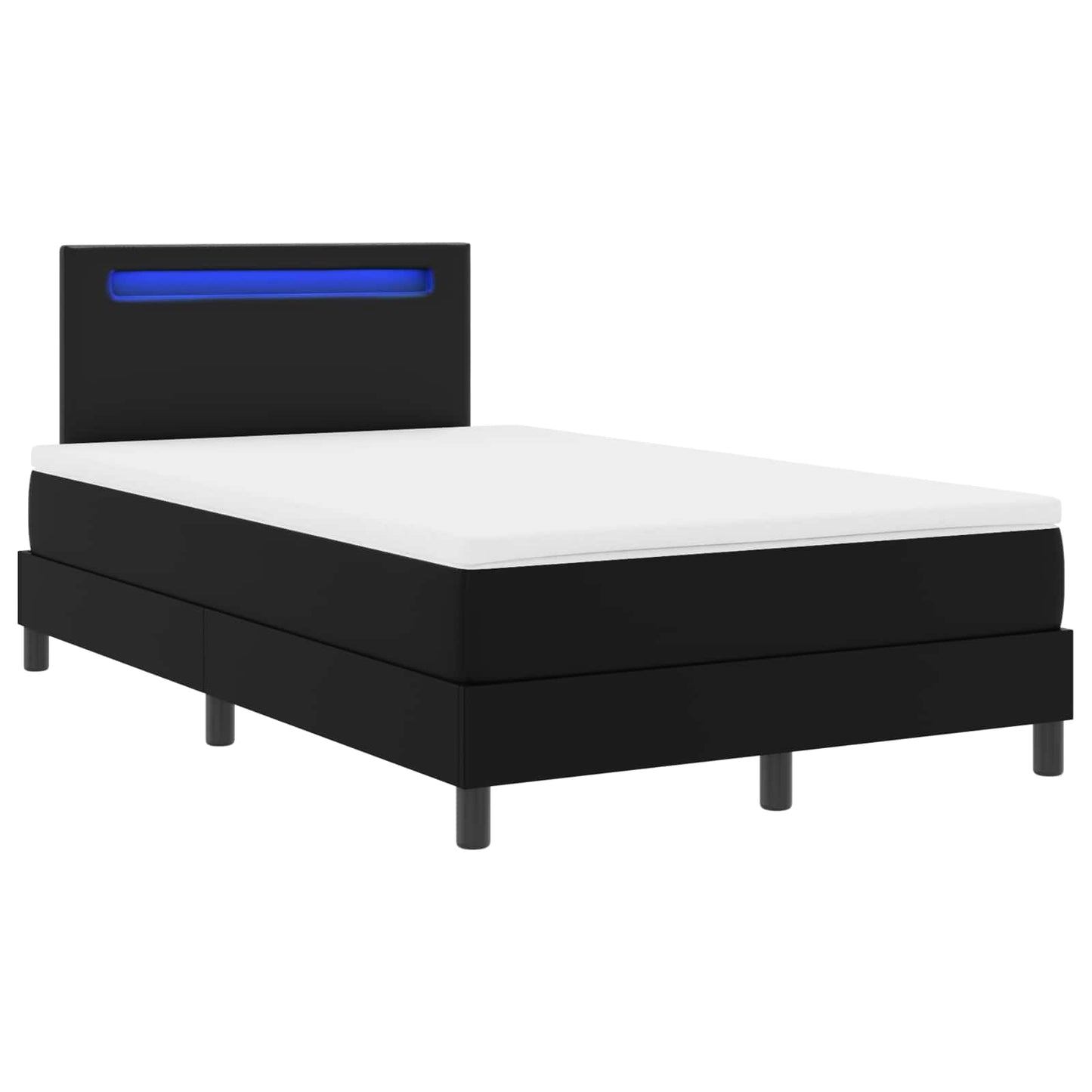 Boxrugós ágy matracmal fejtámlával Fekete 120 x 190 cm Műbőr