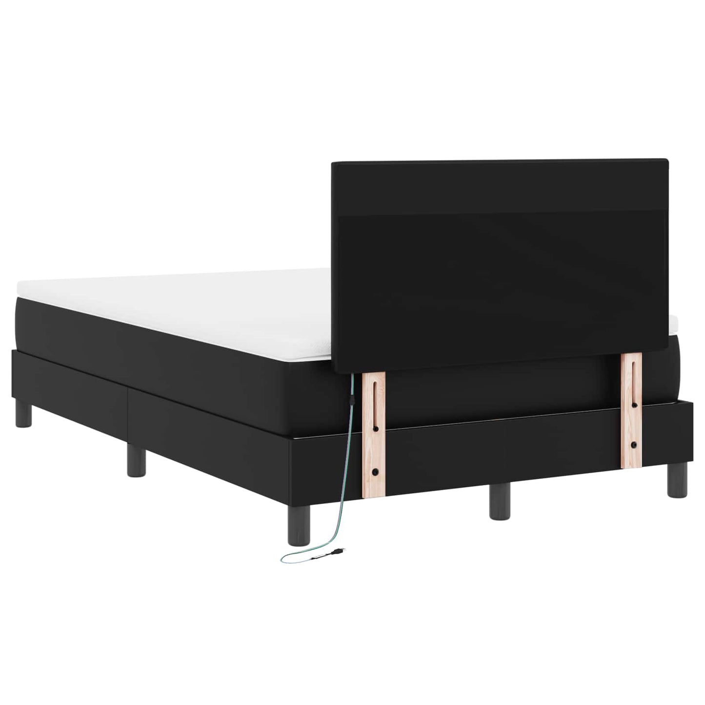Boxrugós ágy matracmal fejtámlával Fekete 120 x 190 cm Műbőr